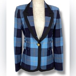Smythe Blue Black Plaid Wool Blazer single button preppy heritage tailored